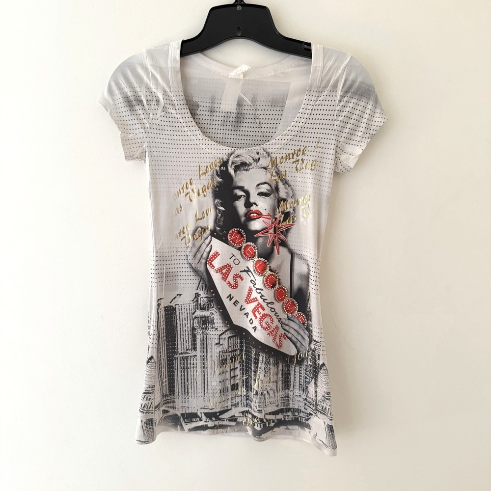 Authentic Y2K Marilyn Monroe Las Vegas Top Rhinestone Graphic Tee‎ USA Made